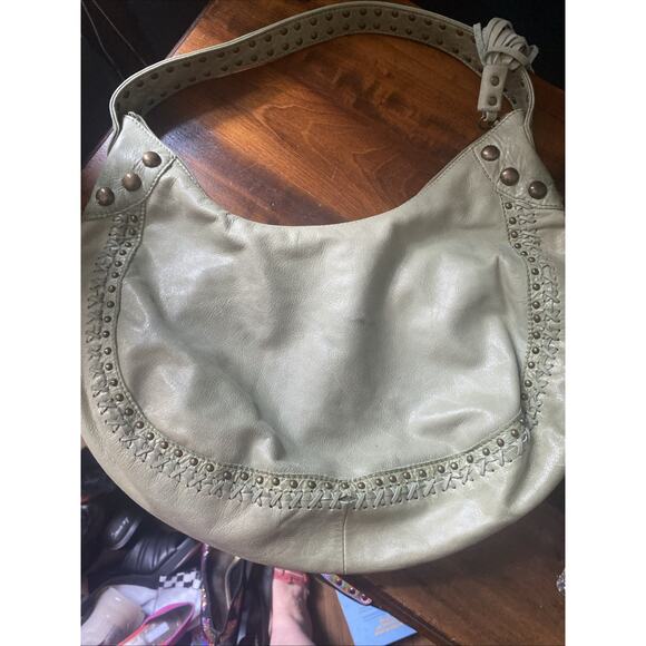 Vintage Women's Fossil Green Slouch Hobo Shoulder Bag Purse Leather Top Handle - Picture 9 of 16